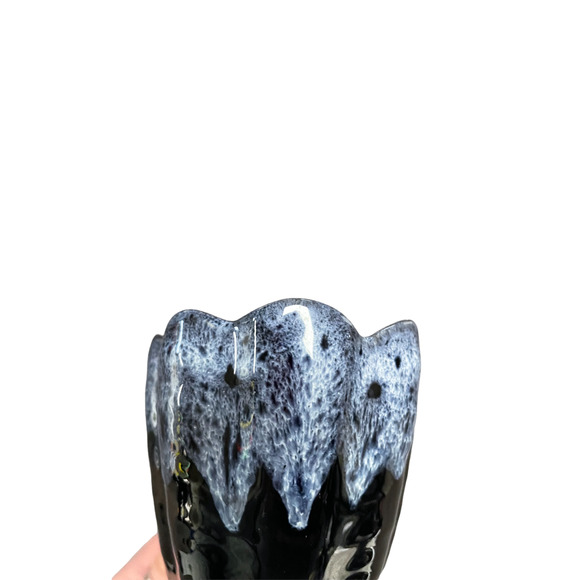 Vintage Anna Van Briggle Blue Drip Hi Fire Glaze Cornucopia Vases Set of 2 - Picture 6 of 8